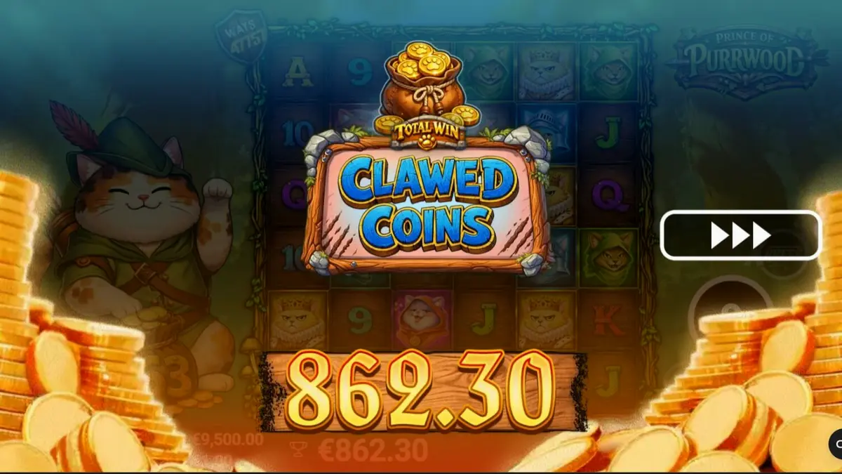 Tampilan visual slot Prince of Purrwood dengan karakter kucing bertema abad pertengahan